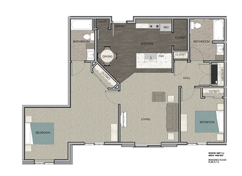 Floor plan for 2 beds, 2 baths, 1060 sqft