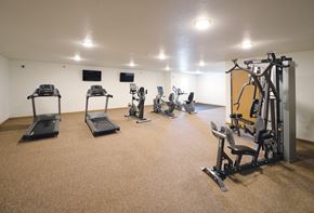 Des Moines townhouse for rent - A gym with treadmills, elliptical machines, and weights.