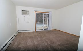 Des Moines apartment for rent - A room with a carpeted floor and a window with blinds.