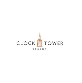 Marshalltown apartment for rent - a clock tower logo isolated on a white background