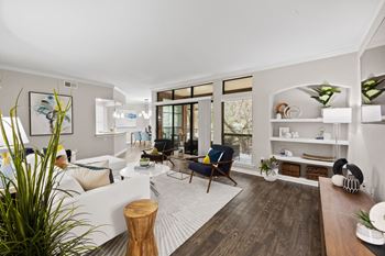 Modern living room with built in shelving