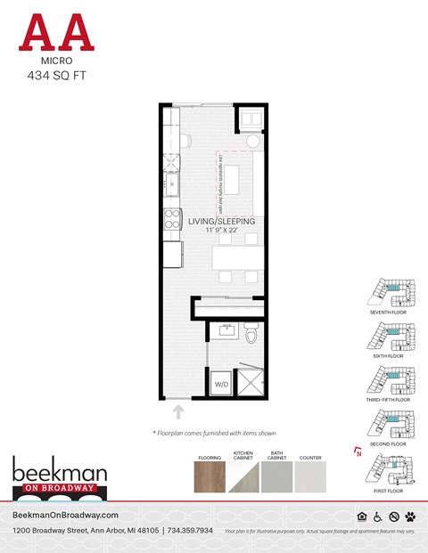 Floor plan for studio, 1 bath, 434 sqft