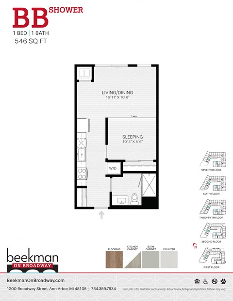Floor plan for 1 bed, 1 bath, 546 sqft