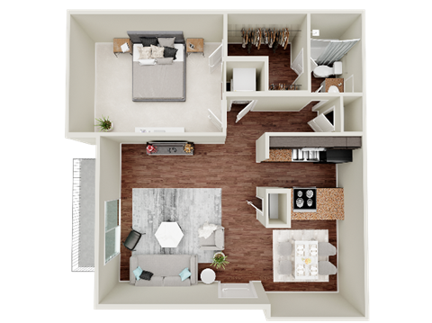 Floor plan for 1 bed, 1 bath, 760 sqft
