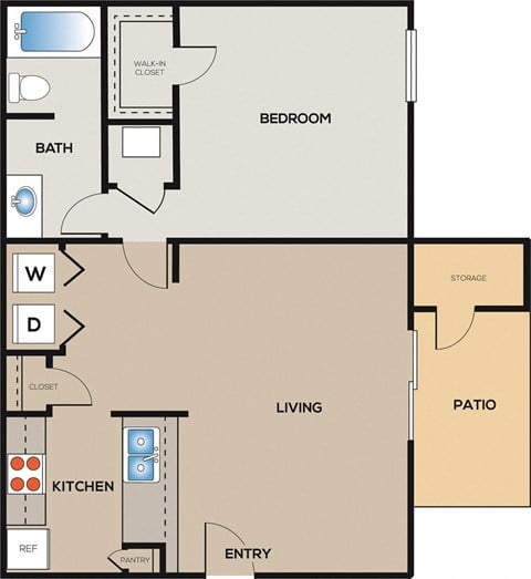 Floor plan for 1 bed, 1 bath, 660 sqft