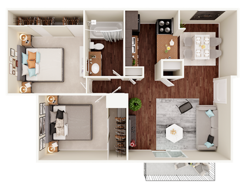 Floor plan for 2 beds, 1 bath, 1000 sqft