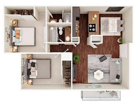 Floor plan for 2 beds, 2 baths, 1010 sqft