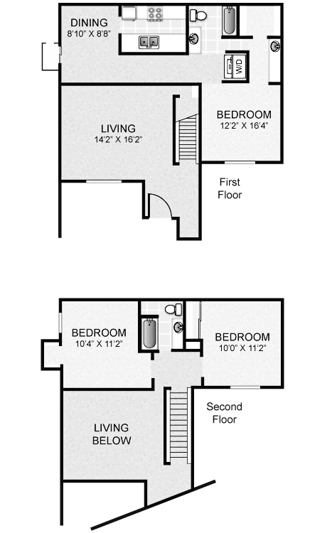 Floor plan for 3 beds, 2 baths, 1208 sqft
