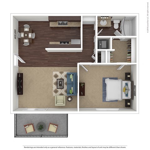 Floor plan for 1 bed, 1 bath, 663 sqft
