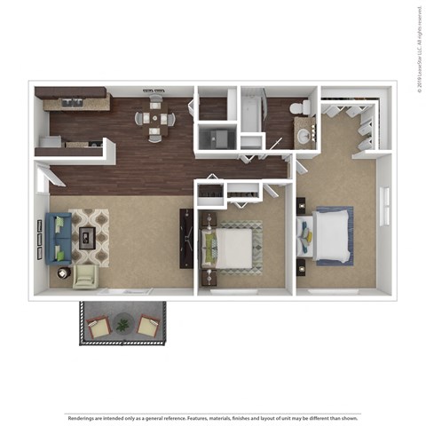 Floor plan for 2 beds, 1 bath, 947 sqft