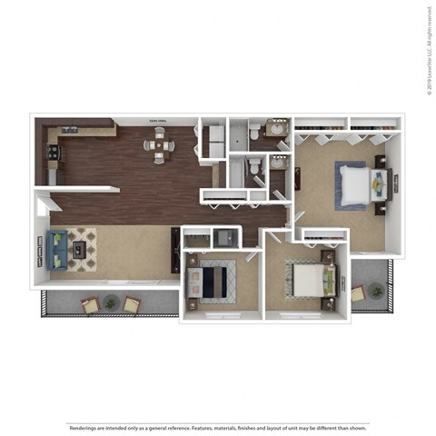 Floor plan for 3 beds, 2 baths, 1330 sqft