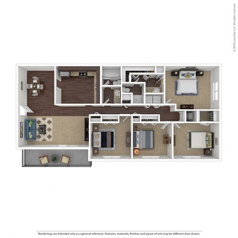 Floor plan for 4 beds, 2 baths, 1508 sqft