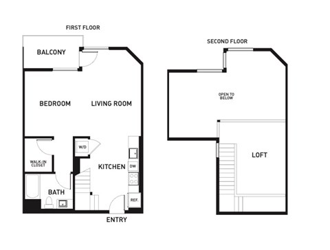 Floor plan for 1 bed, 1 bath, 920 sqft