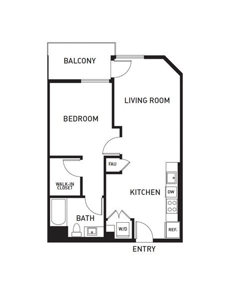 Floor plan for 1 bed, 1 bath, 739 sqft