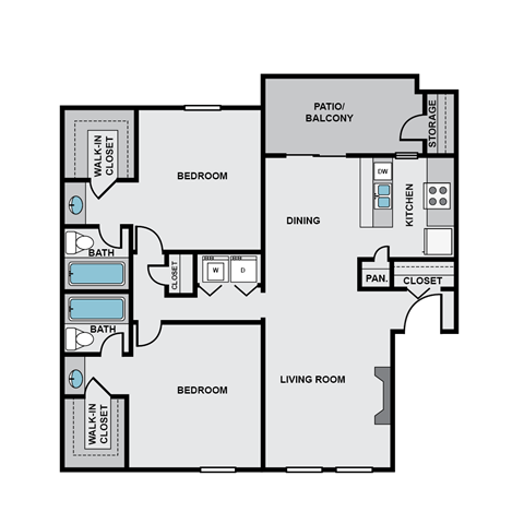 Floor plan for 2 beds, 2 baths, 1060 sqft