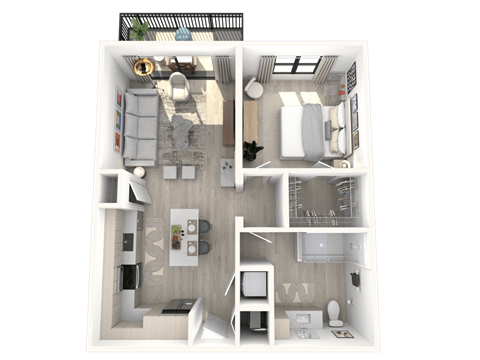 Floor plan for 1 bed, 1 bath, 755 sqft