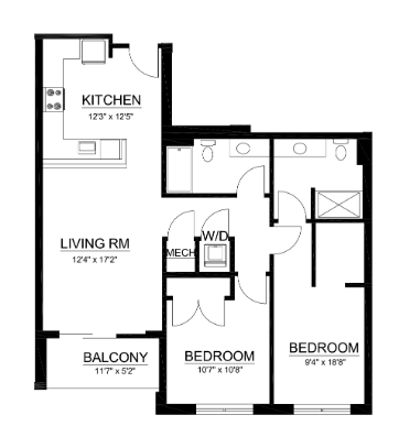 Floor plan for 2 beds, 2 baths, 1062 sqft