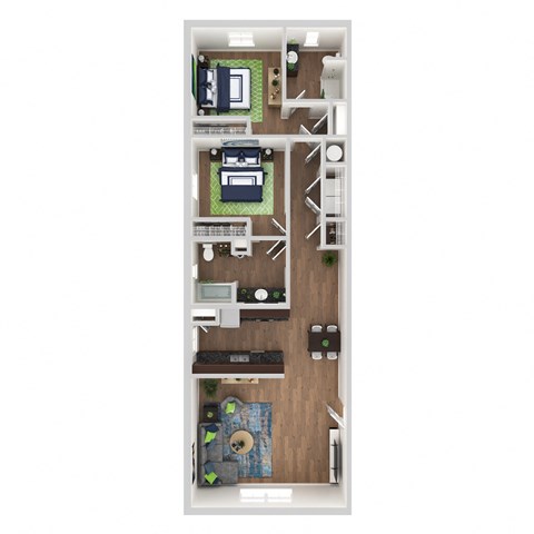 Floor plan for 2 beds, 2 baths, 1297 sqft
