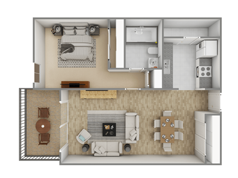 Floor plan for 1 bed, 1 bath, 700 sqft