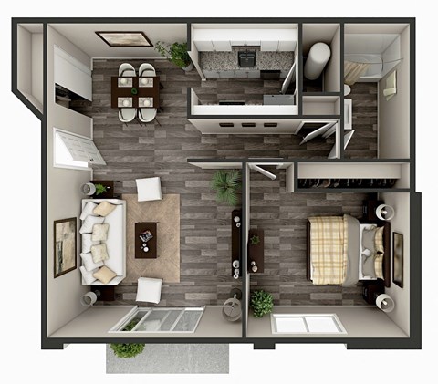 Floor plan for 1 bed, 1 bath, 675 sqft
