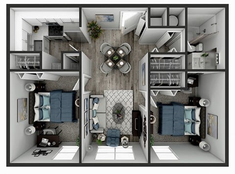 Floor plan for 2 beds, 1 bath, 693 sqft