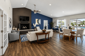 Crystal Lake apartment for rent - A living room with a fireplace and a television.