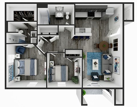 Floor plan for 2 beds, 2 baths, 1023 sqft