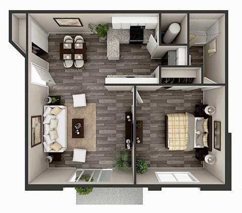 Floor plan for 1 bed, 1 bath, 715 sqft