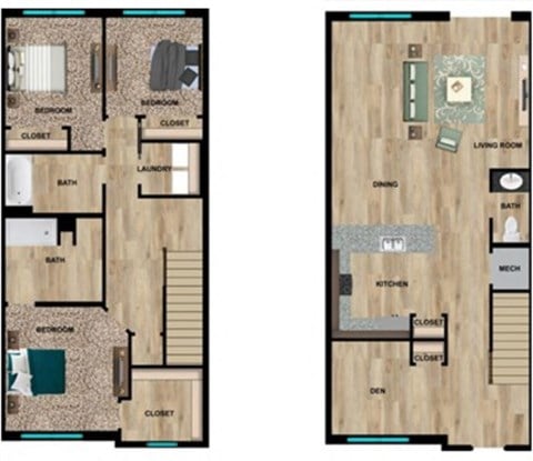 Floor plan for 3 beds, 2.5 baths, 1764 sqft