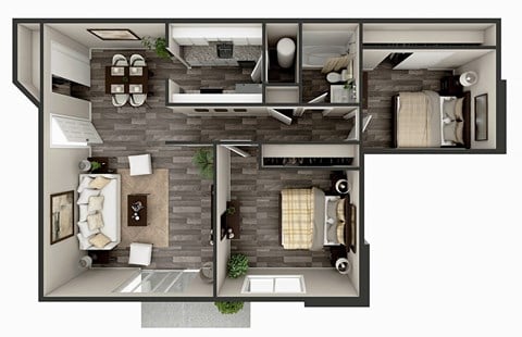 Floor plan for 2 beds, 1 bath, 830 sqft