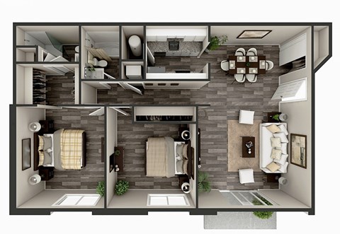 Floor plan for 2 beds, 2 baths, 980 sqft