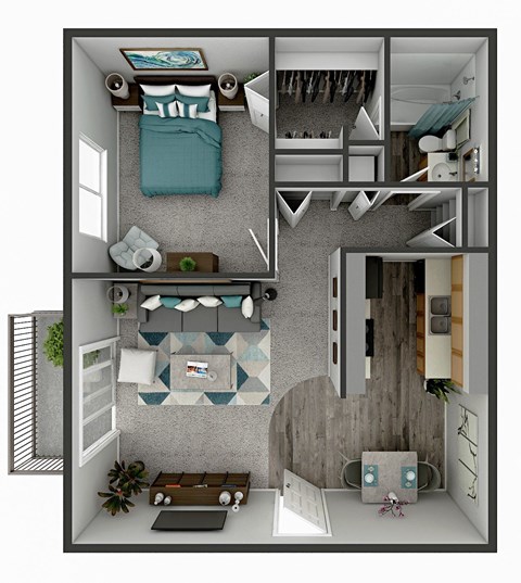 Floor plan for 1 bed, 1 bath, 650 sqft