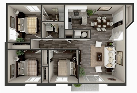 Floor plan for 3 beds, 2 baths, 1200 sqft