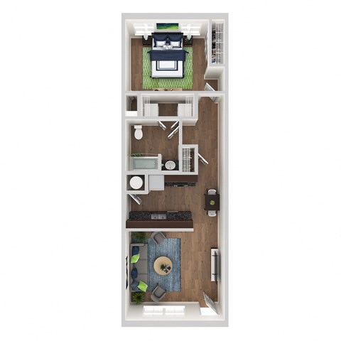 Floor plan for 1 bed, 1 bath, 752 sqft