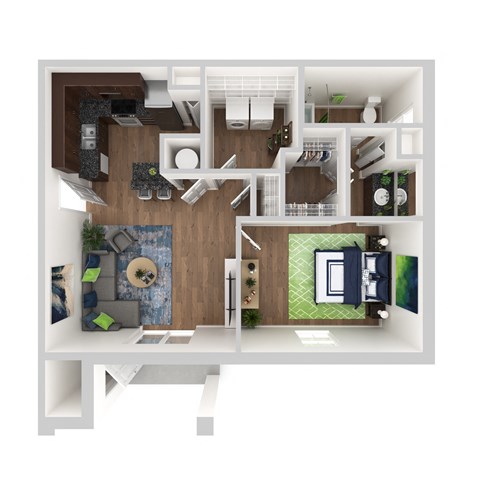 Floor plan for 1 bed, 1 bath, 837 sqft