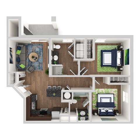 Floor plan for 2 beds, 2 baths, 912 sqft