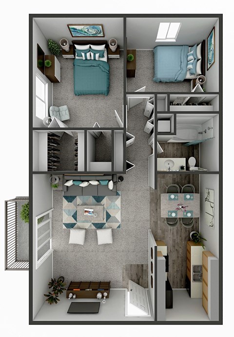 Floor plan for 2 beds, 1 bath, 915 sqft