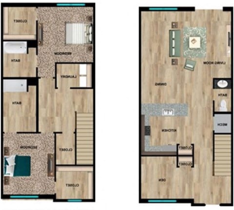Floor plan for 2 beds, 2.5 baths, 1652 sqft