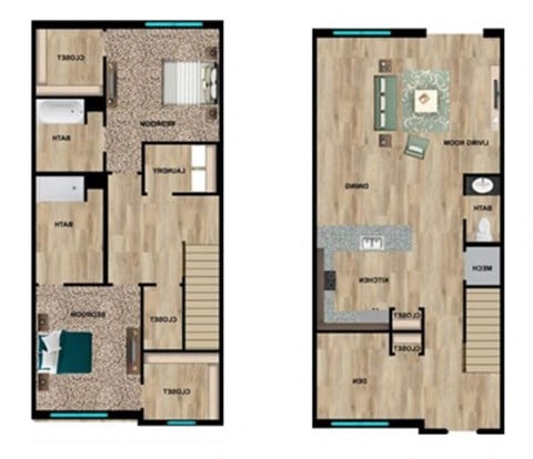 Floor plan for 2 beds, 2.5 baths, 1650 sqft