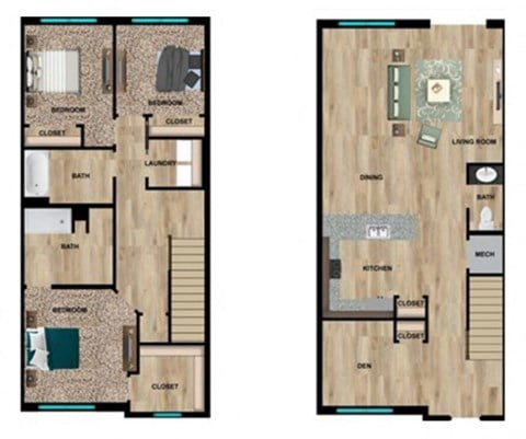 Floor plan for 3 beds, 2.5 baths, 1765 sqft