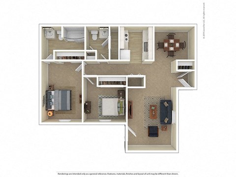Floor plan for 2 beds, 1.5 baths, 870 sqft