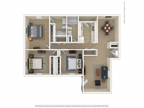 Floor plan for 3 beds, 2 baths, 1100 sqft