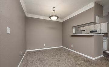 Indianapolis apartment for rent - A kitchen area with a counter and cabinets.