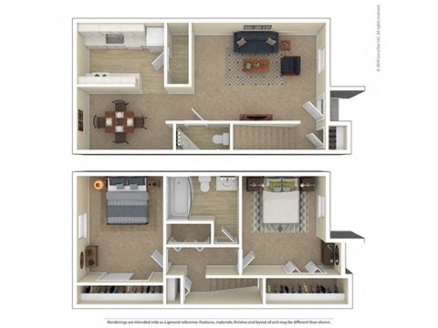 Floor plan for 2 beds, 2 baths, 970 sqft