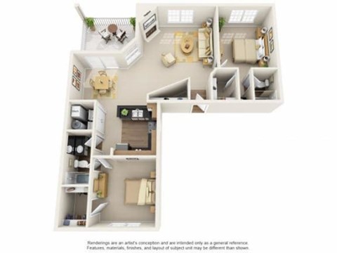 Floor plan for 2 beds, 2 baths, 1029 sqft