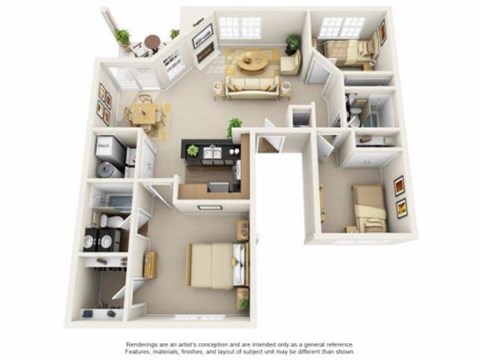 Floor plan for 3 beds, 2 baths, 1200 sqft