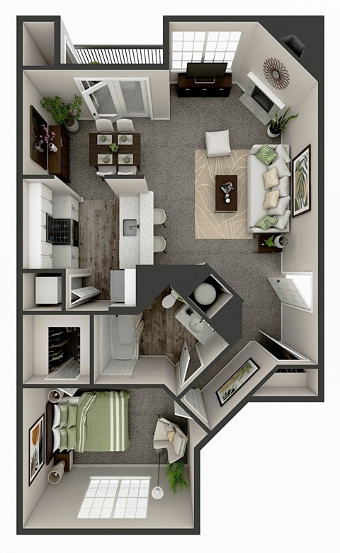 Floor plan for 1 bed, 1 bath, 828 sqft