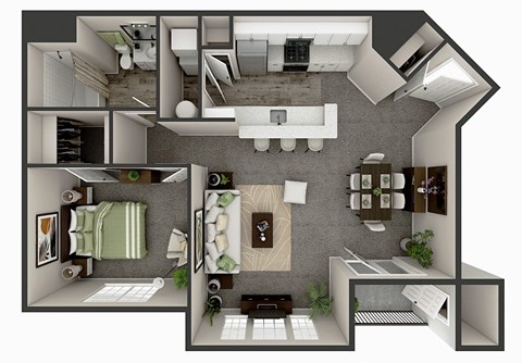 Floor plan for 1 bed, 1 bath, 810 sqft