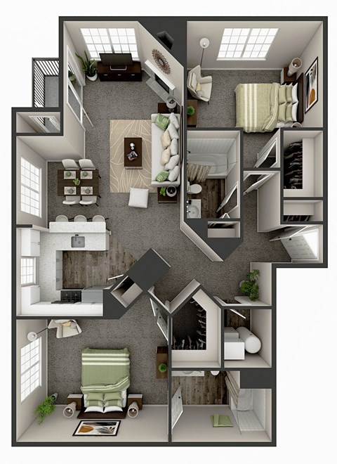 Floor plan for 2 beds, 2 baths, 1164 sqft