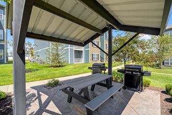Shaded picnic area with bbq
